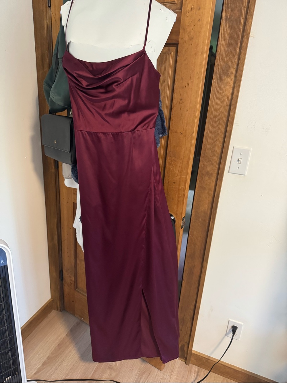 Elegant Burgundy Satin Slip Dress - Spaghetti Strap Evening Gown